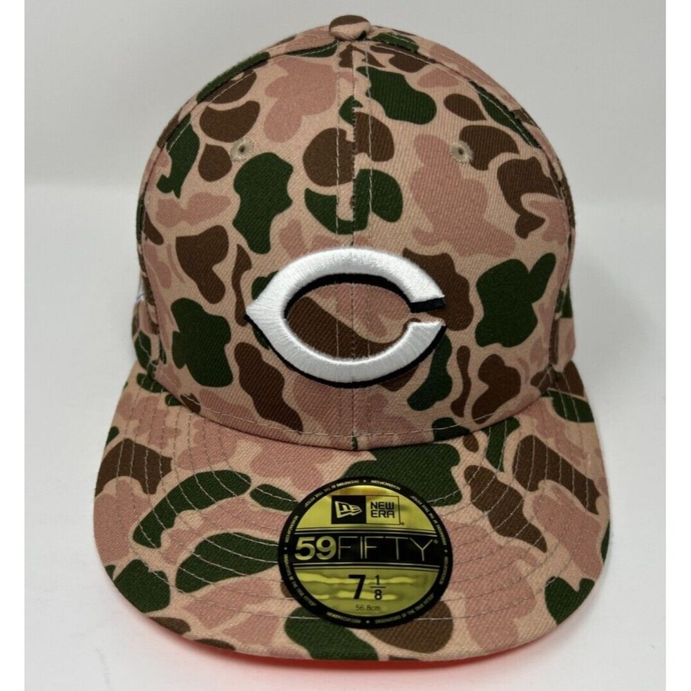 Cincinnati Reds Duck Camo 1990 WS Patch New Era 59FIFTY Fitted Hat Size 7 1/8